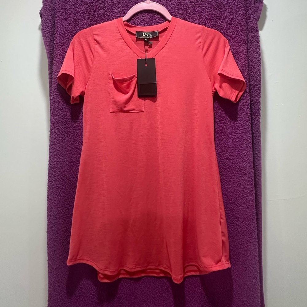 Lucky & Blessed Pink Orange Short Sleeve Relaxed T-Shirt Dress